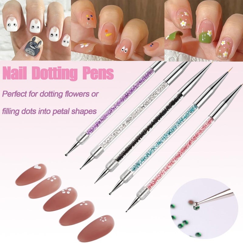 AIBEE Nail Art Brushes, 5pcs Double-Ended Acrylic Nail Brush Set with 5/7/10/12/15mm Nail Liner Brushes and Dotting Pens for French Nails - Image 3